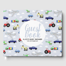 Boys Blue Car Transport Mönster Baby Shower Gästböcker