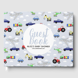 Boys Blue Car Transport Mönster Baby Shower Gästböcker
