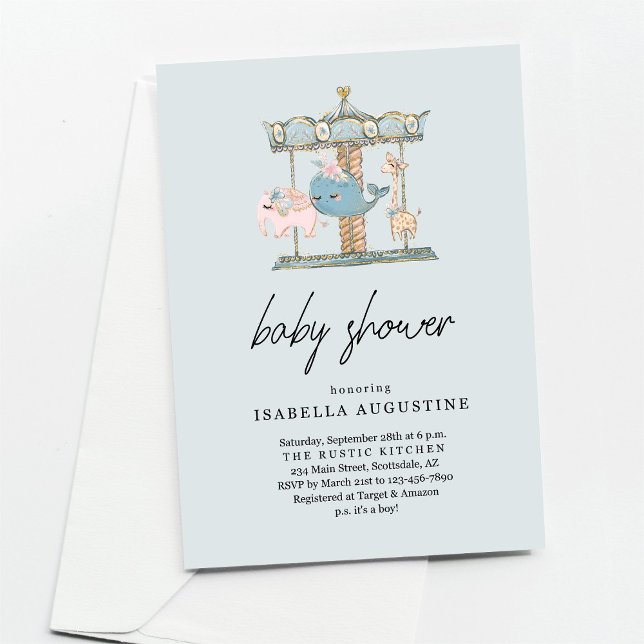 Boys Blue Carousel Baby Shower-inbjudan Inbjudningar (Skapare uppladdad)