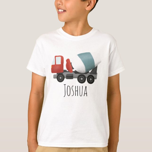 Boys Blue Construction Cement Mixer och Namn T Shirt (Framsida)