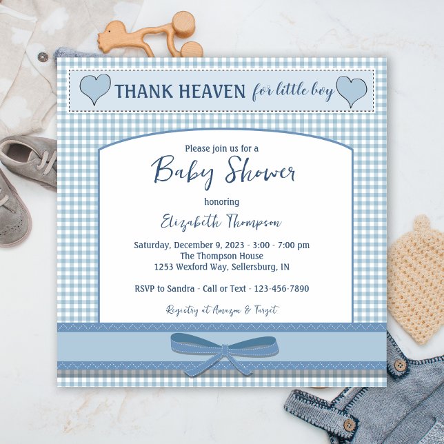 Boys Blue Gingham Baby Shower Inbjudningar (Skapare uppladdad)
