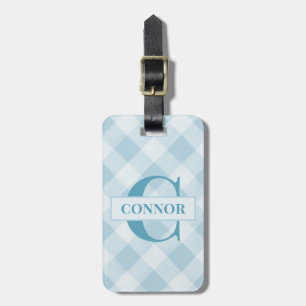 Boys Blue Gingham Initial Preppy School Bag Märkre Bagagebricka
