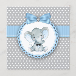 Boys Blue Grått Elephant Baby Shower-inbjudningar Inbjudningar