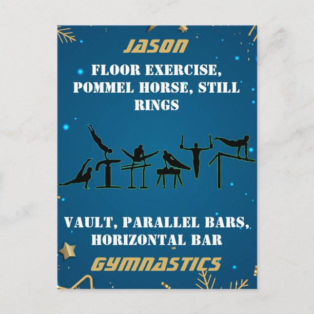 Boys Blue Guld Winter Gymnastics Personlig Vykort (Framsida)