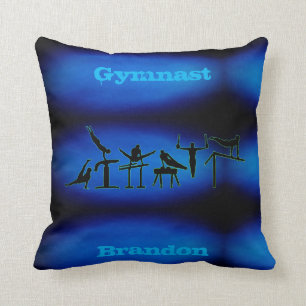 Boys Blue Gymnastics Dekorativ kudde med Hans Namn