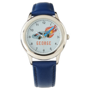 Boys Blue Hett Flames & Tävla Car Kids Armbandsur