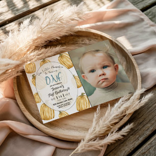 Boys Blue Little Pumpkin Fall Birthday Photo Inbjudningar