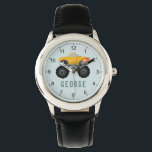 Boys Blue Monster Hett Flames Lastbil Kids Armbandsur<br><div class="desc">Den här coola pojkens klockdesign har en gult lastbil-bil med svart hjul och hett,  siffror och ställe för dig att lägga till dina barn namn i enkel typografi. Perfektens monstergåva till bilentusiaster. Kolla resten av vår samling efter andra söta barngåvor.</div>
