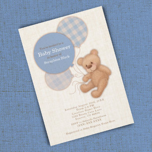 Boys Blue Play Nalle Baby Shower Inbjudningar