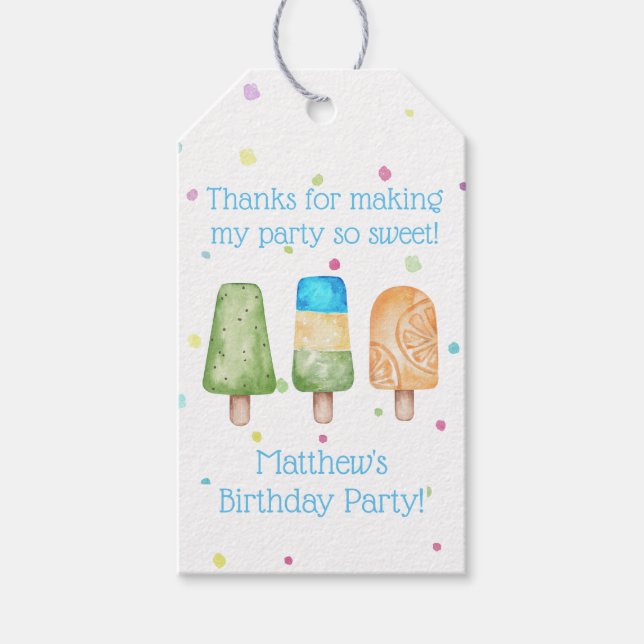 Boys Blue Popsicle Birthday-favorittagg Presentetikett (Framsidan)