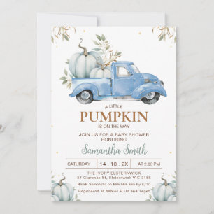 Boys Blue Pumpkin Lastbil Foliage Baby Shower Inbjudningar