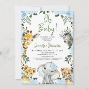 Boys Blue Ro Safari Animals Baby Shower Inbjudningar