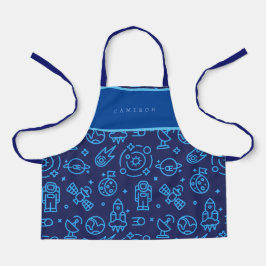 Boys Blue Rymden Symbols Mönster Namn Apron
