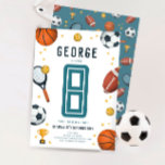 Boys Blue Sports Kids 8:e födelsedagen Inbjudningar<br><div class="desc">Den här söta idrottsmatade barnens åttonde födelsedagsinbjudan har en tecknad med en vit bakgrund, med basket, fotboll, fotboll, fotboll, tennis racket, trofi och stjärnor. Inbjudan kan vara personlig med era pojkar namn och andra detaljer som behövs för er party. Perfekten är ett sporttematiskt tillägg till ditt barns födelsedagsfest. Inbjudan är...</div>