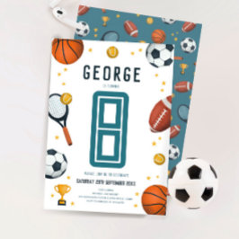 Boys Blue Sports Kids 8:e födelsedagen Inbjudningar