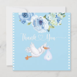 Boys Blue Stork Monogram Blommigt Baby Shower Tack Kort