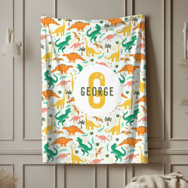 Boys Blue T-Rex Jungle Dinosaur Monogrammed Fleecefilt