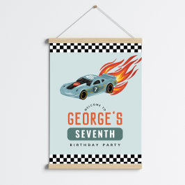 Boys Blue Tävla Car Barns födelsedag Välkomstskylt Poster