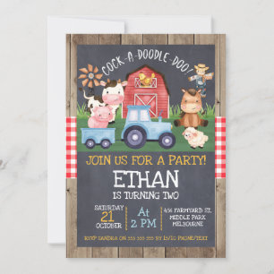 Boys Blue Tractor Chalkboard Farm Birthday Inbjudningar