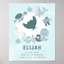 Boys Blue under Sea Birth Stats Nursery