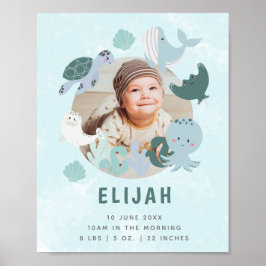 Boys Blue under Sea Birth Stats Photo Nursery Poster