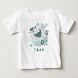 Boys Blue under Sea Ocean Animals WIth Namn T Shirt