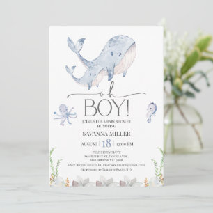 Boys Blue under Sea Whale Calf Baby Shower Inbjudningar