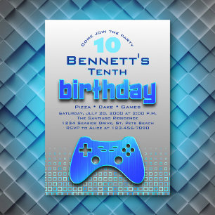 Boys Blue Video Game Birthday Inbjudningar