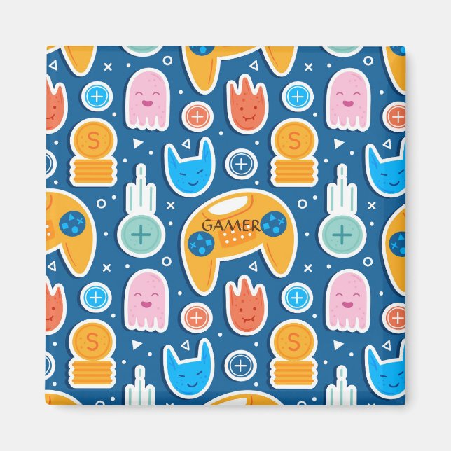 Boys Blue Video Game Controller Mönster Magnet (Framsidan)