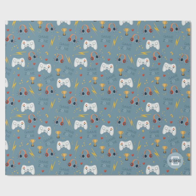 Boys Blue Video Game Kids Coola Birday Presentpapper (Platt)