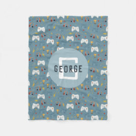 Boys Blue Video Game Kids Coola Monogram Fleecefilt