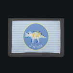 Boys Blue Watercolor Dinosaur och Namn Kids<br><div class="desc">Den här fina designen har en handmålad blåfärgad dinosauer med strimlad bakgrund och guld kan vara personlig med din pojkes namn. Perfekt för alla dinosaurier som älskar barn först. Ta en titt på vår butik för andra fantastiska formgivningar!</div>