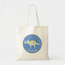 Boys Blue Watercolor Dinosaur och Namn Kids Tygkasse