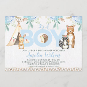Boys Boho Woodland Baby Shower-inbjudan Inbjudningar