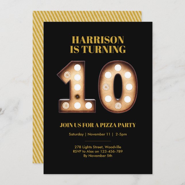 Boys Bright ljus 10:e födelsedagsinbjudan Inbjudningar (Fram/baksida)