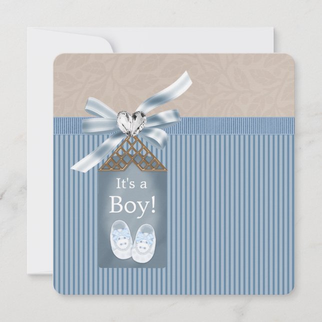 Boys Brown Blue Streck Baby Shower Inbjudningar (Framsida)
