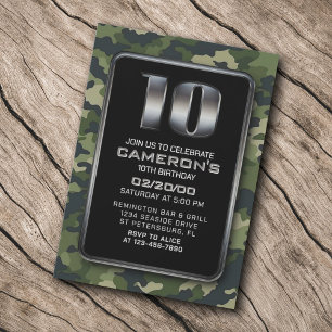 Boys Camo Hunting Army 10:e födelsedagen Inbjudningar