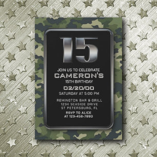 Boys Camo Hunting Army 15:e födelsedagen Inbjudningar
