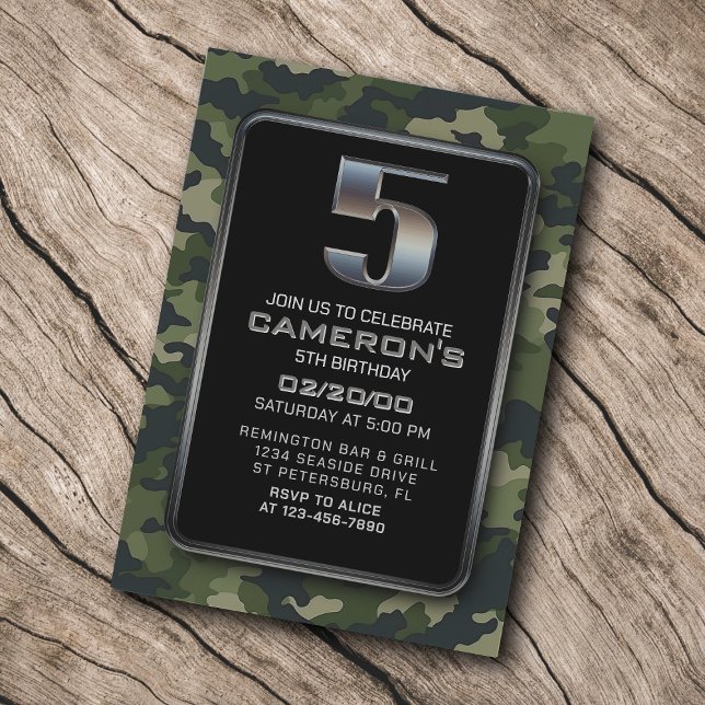 Boys Camo Hunting Army 5th Birthday Inbjudningar (Skapare uppladdad)