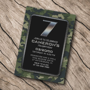 Boys Camo Hunting Army 7:e Birthday Inbjudningar