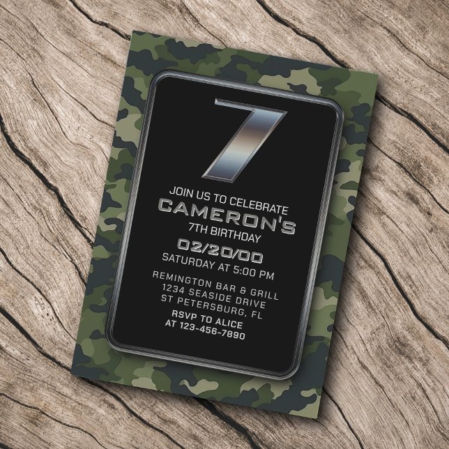 Boys Camo Hunting Army 7:e Birthday Inbjudningar (Skapare uppladdad)