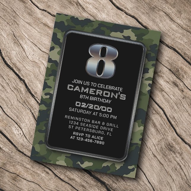 Boys Camo Hunting Army 8th Birthday Inbjudningar (Skapare uppladdad)