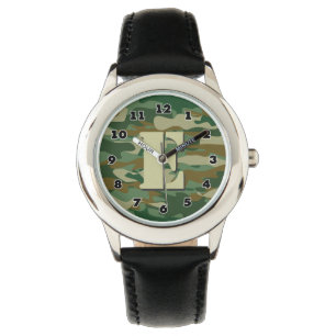 Boys camo watch   personlig brev E monogram Armbandsur