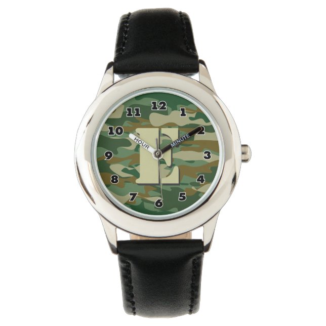Boys camo watch | personlig brev E monogram Armbandsur (Framsida)