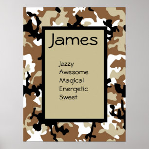 Boys Camouflage Miliage Army Namn Art Poster