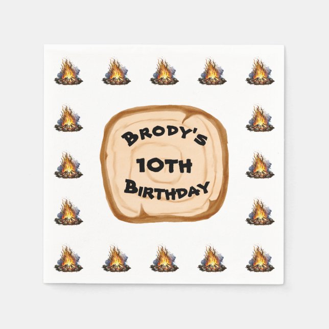 Boys Camping Äventyr Birthday Bonfire Pappersservett (Framsidan)