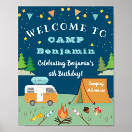 Boys Camping Birthday Camp Ut Party Välkommen Poster