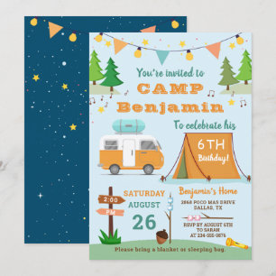 Boys Camping Birthday utomhus Camp Out Party Inbjudningar