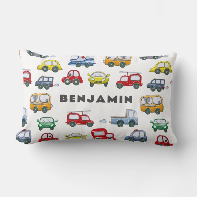 Boys Cars Cute Blue-Personlig Lumbarkudde (Framsida)
