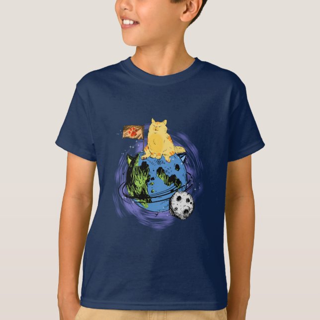 Boy's Cat in Orbit Tshirt  T Shirt (Framsida)